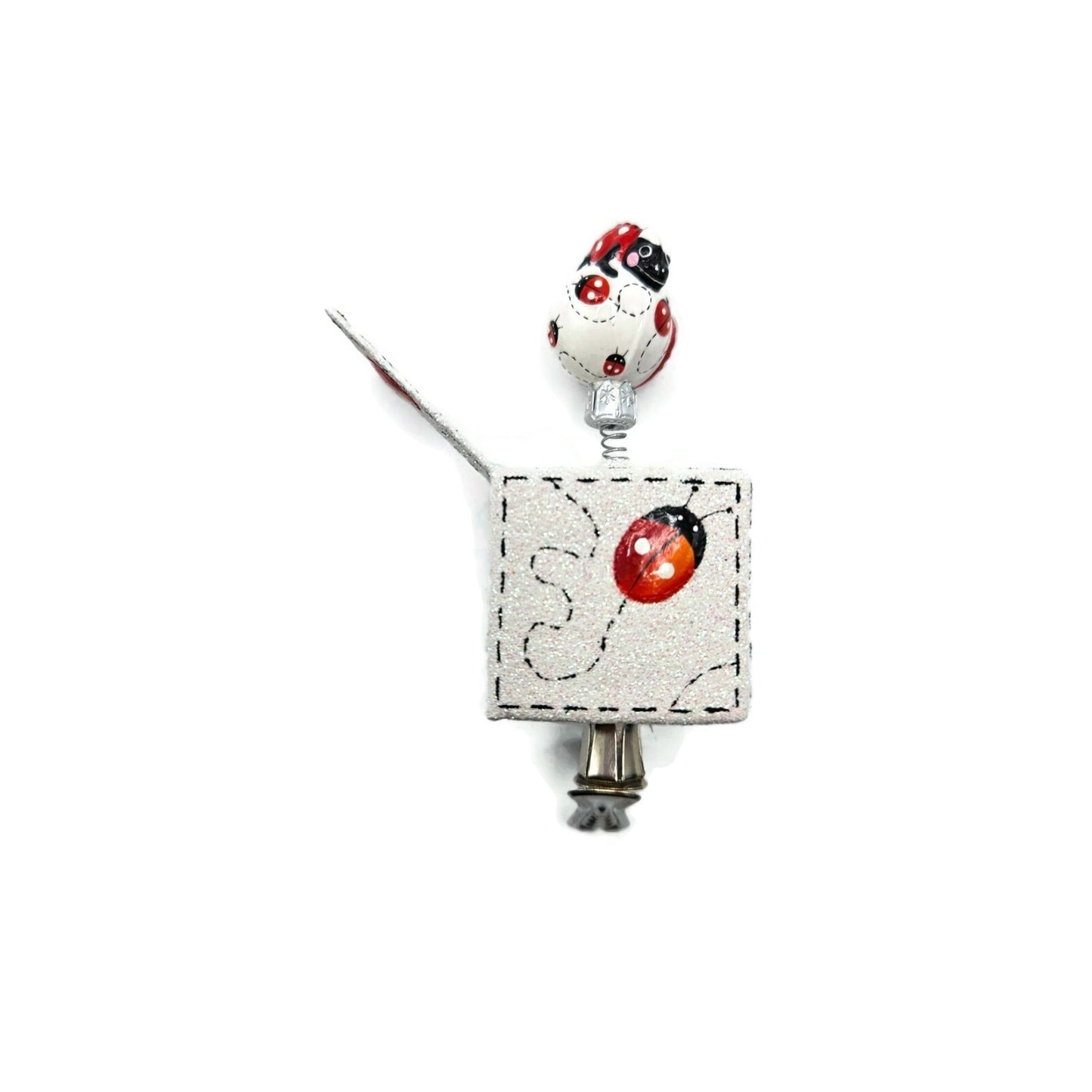 Patricia Breen Pop Goes the Chameleon Ladybugs Clip On Christmas Ornament 2782