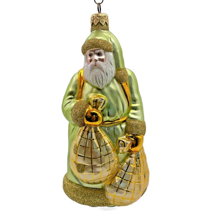 Patricia Breen Laden With Love Green Gold Santa Claus Christmas Ornament 9826