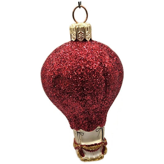 Patricia Breen Balloon Red Glittered Hand Blown Glass Christmas Tree Ornament