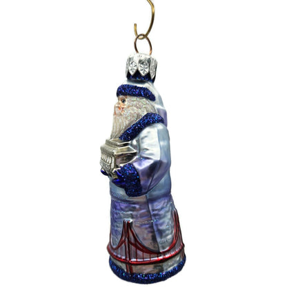 Patricia Breen Miniature San Francisco Santa Purple Glittered Christmas Ornament
