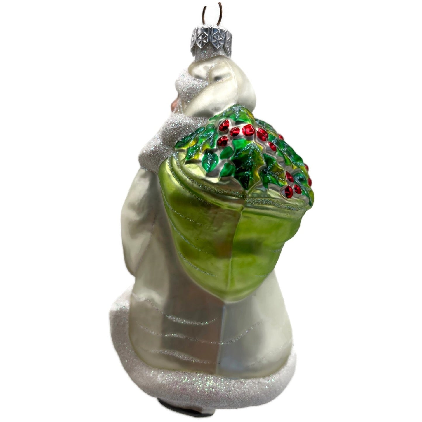 Patricia Breen Santa For Anthony Pearl White Green Holly Christmas Tree Ornament