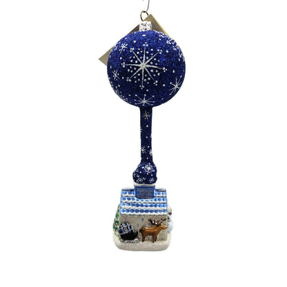 Patricia Breen He's Here Blue Santa Snowflake Reindeer Christmas Ornament 2416