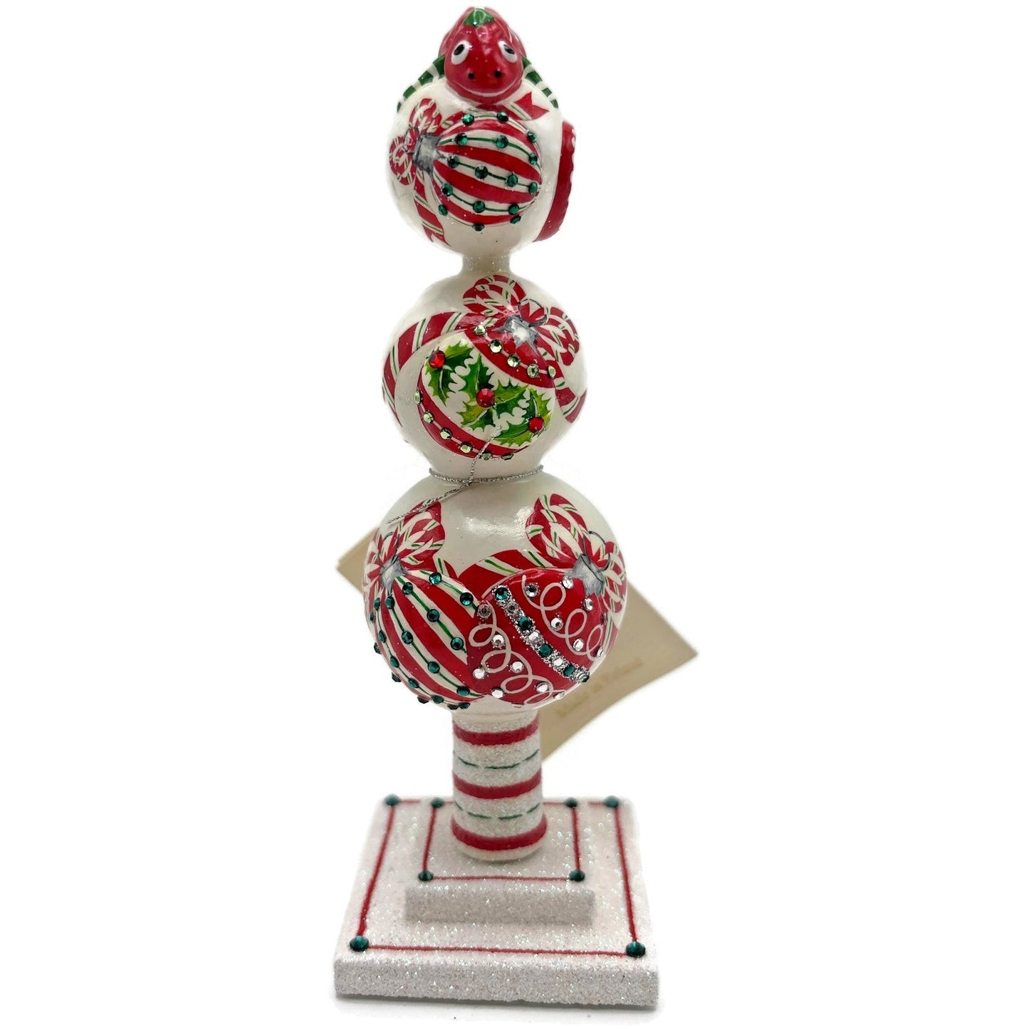 Patricia Breen Miniature Chameleon Finial Red White Jeweled Christmas Decoration