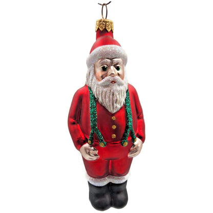 Patricia Breen Workshop Santa Red Green Glittered Suspenders Christmas Ornament
