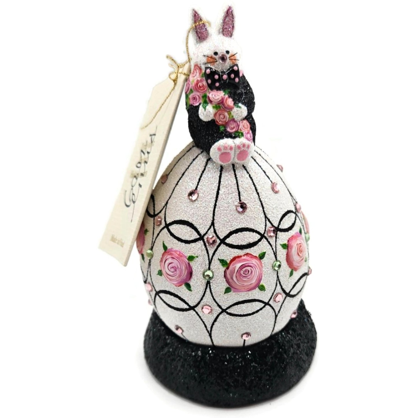 Patricia Breen A Most Elegant Bunny Cachette Black Floral Easter Holiday Signed