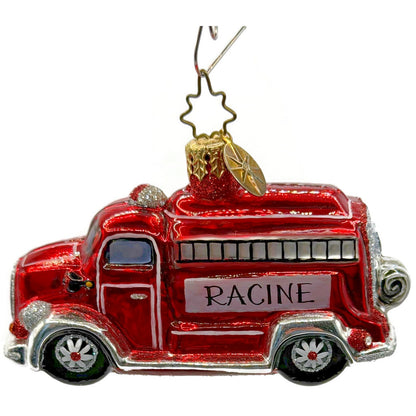 Christopher Radko Racine Fire Truck Glass Christmas Ornament Poland Retired
