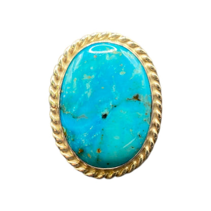 925 Sterling Silver Turquoise Gemstone Oval Cabochon Boho Cocktail Ring Size 8