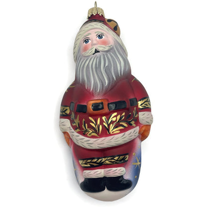 Vaillancourt Santa with Bell Red Coat Folk Art Chalk Christmas Tree Ornament