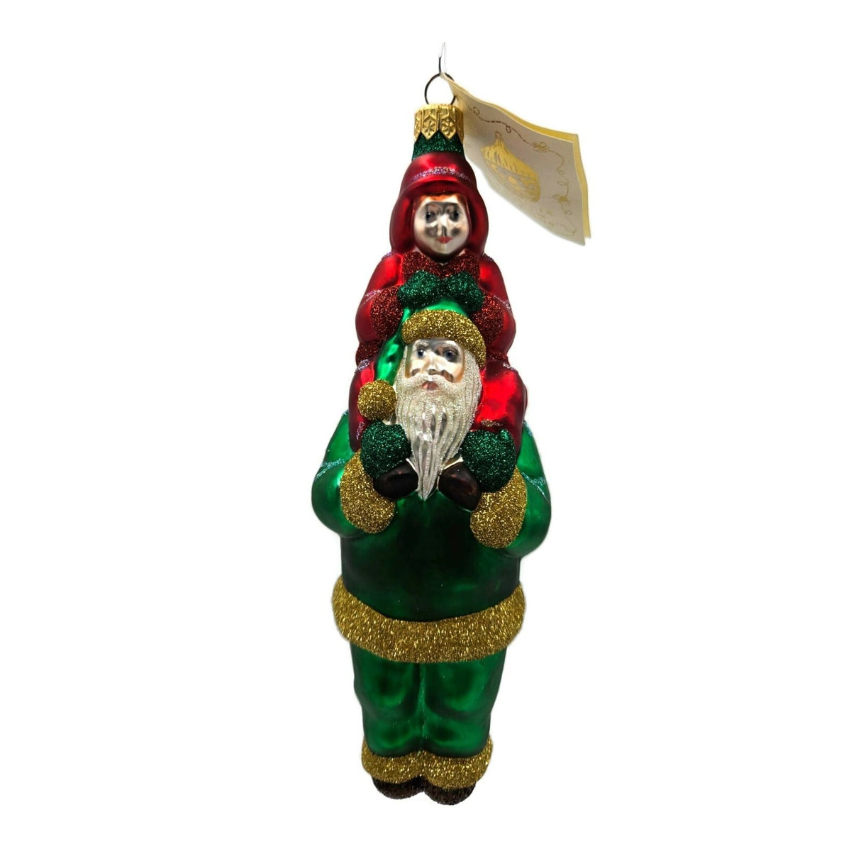 Patricia Breen Carry Me Santa Claus Green Red Coat Glass Christmas Ornament 98036