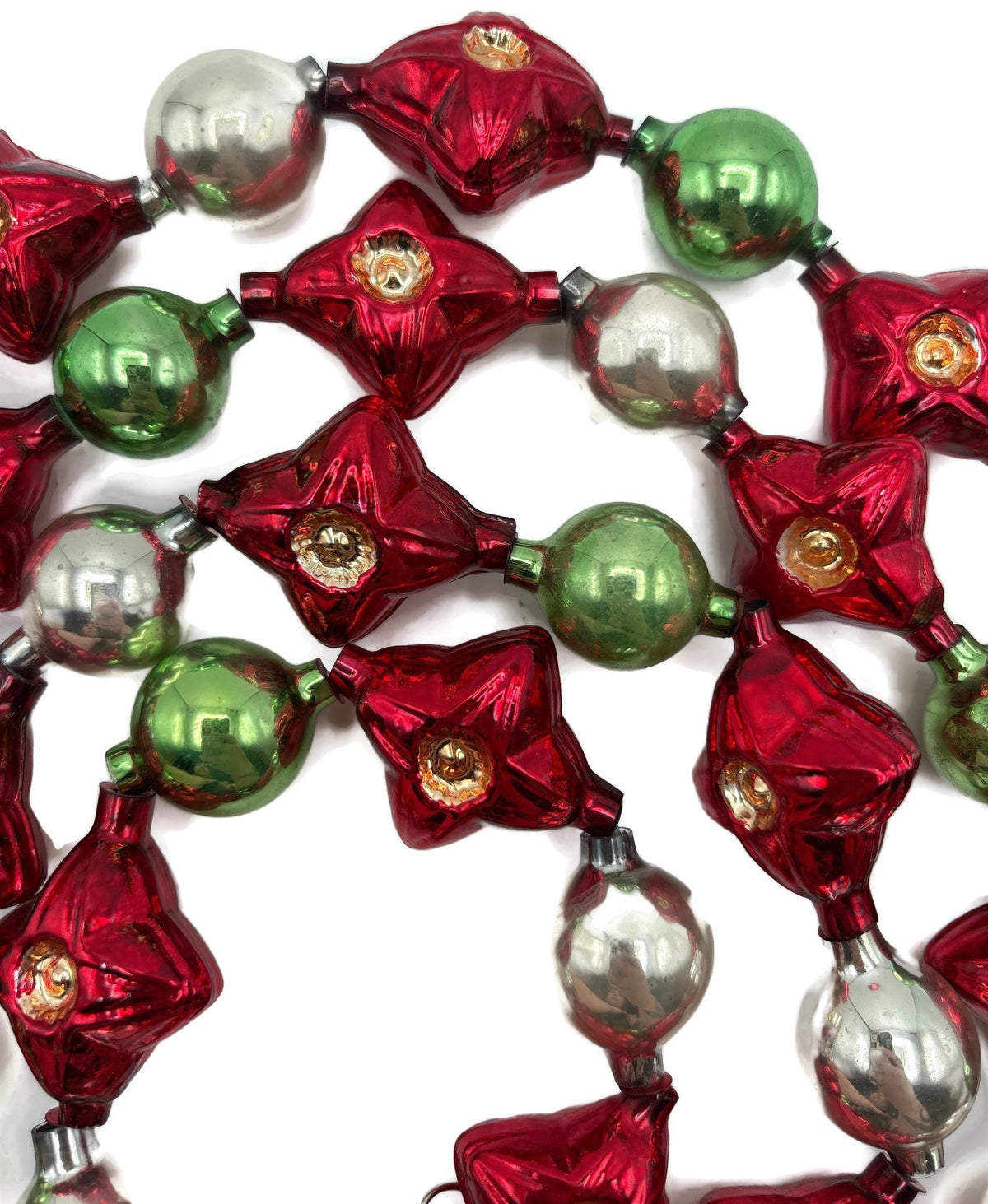 Christopher Radko 72" Red Star Reflector Glass Garland Green Silver Vintage6