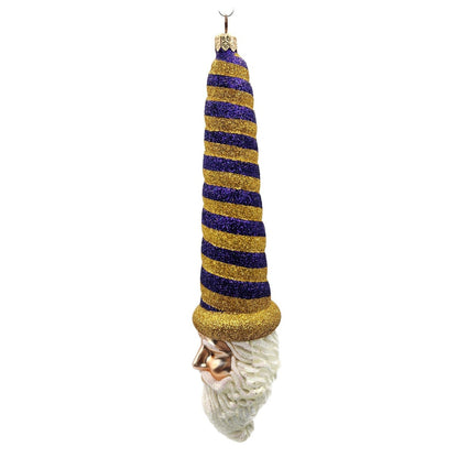 Patricia Breen Sucre Santa Head Purple Gold Stripe Glass Christmas Ornament 20382