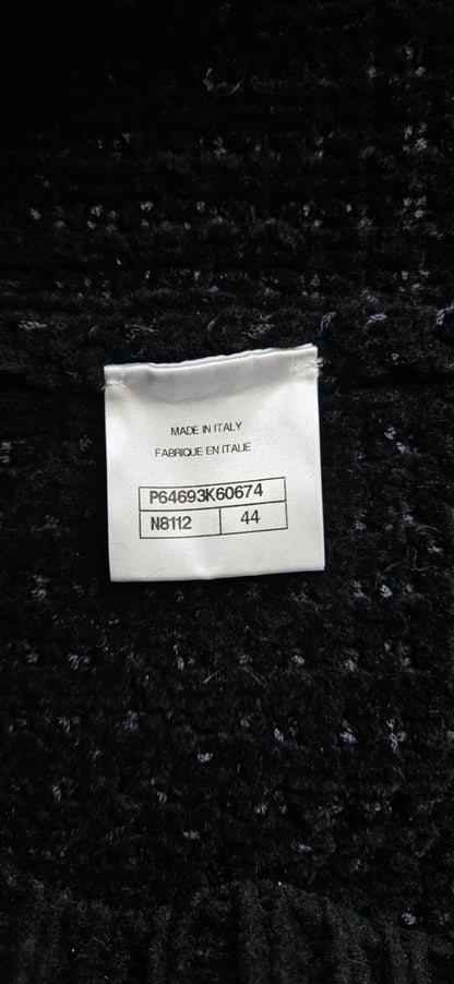 CHANEL Black White Wool Blend CC Button Cardigan Size 448
