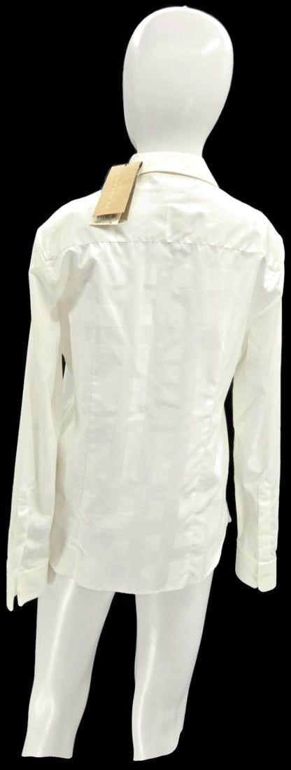 Burberry London White Tonal Check Button Front Shirt Women's Size 8 NWT3