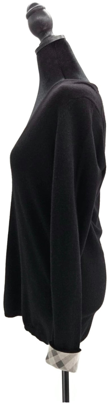 Burberry Brit Cashmere V Neck Sweater Black Plaid Check Cuff Pullover Sz Medium2
