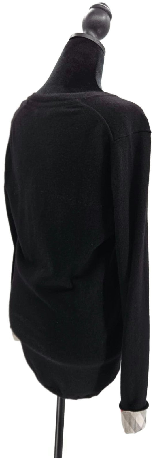Burberry Brit Cashmere V Neck Sweater Black Plaid Check Cuff Pullover Sz Medium5
