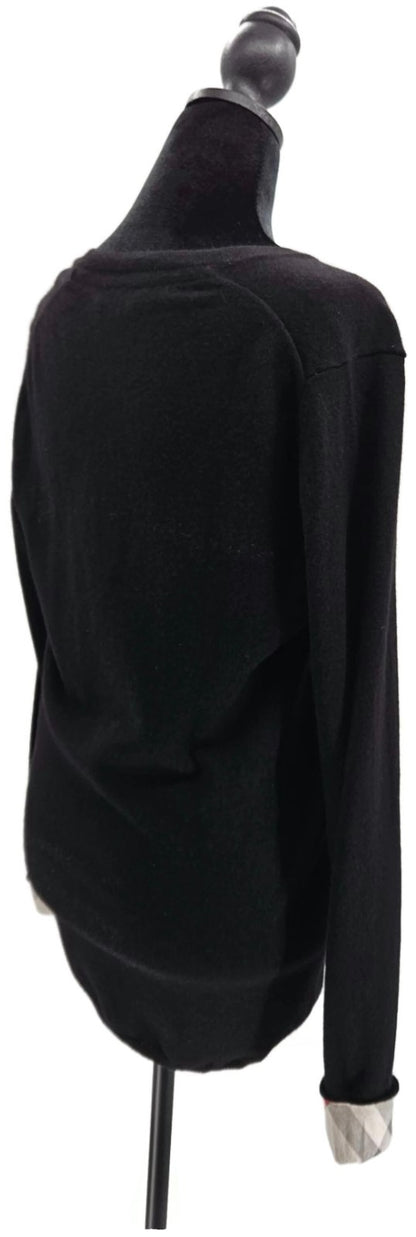 Burberry Brit Cashmere V Neck Sweater Black Plaid Check Cuff Pullover Sz Medium5