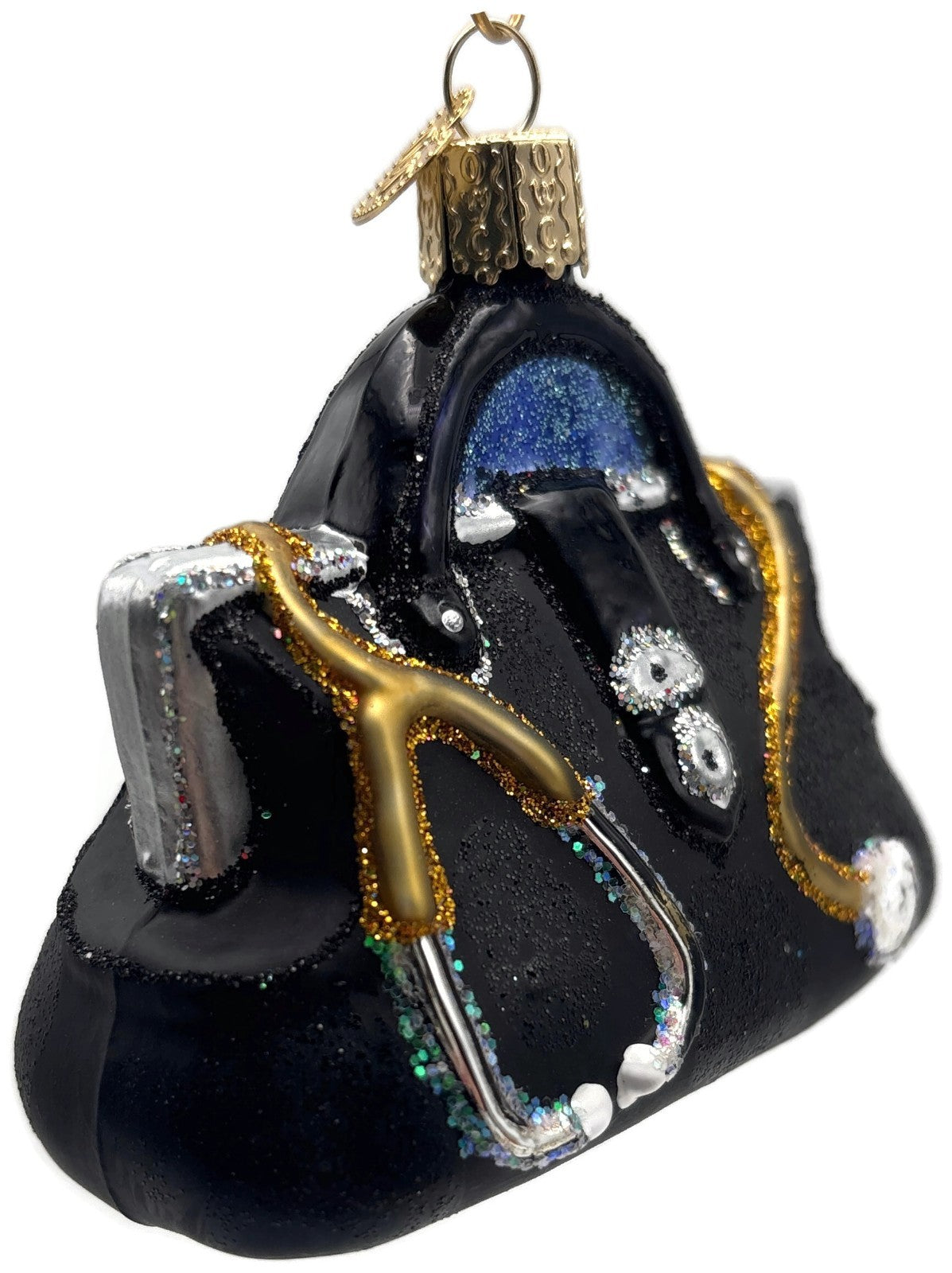 Old World Christmas 2006 Doctor's Bag Black Gold Glass OWC Christmas Ornament5