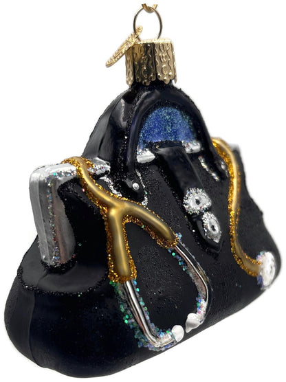 Old World Christmas 2006 Doctor's Bag Black Gold Glass OWC Christmas Ornament5