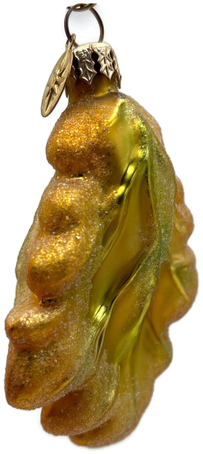 Christopher Radko Mini Oak Frost Yellow Leaf Glass Christmas Ornament 98 164 05