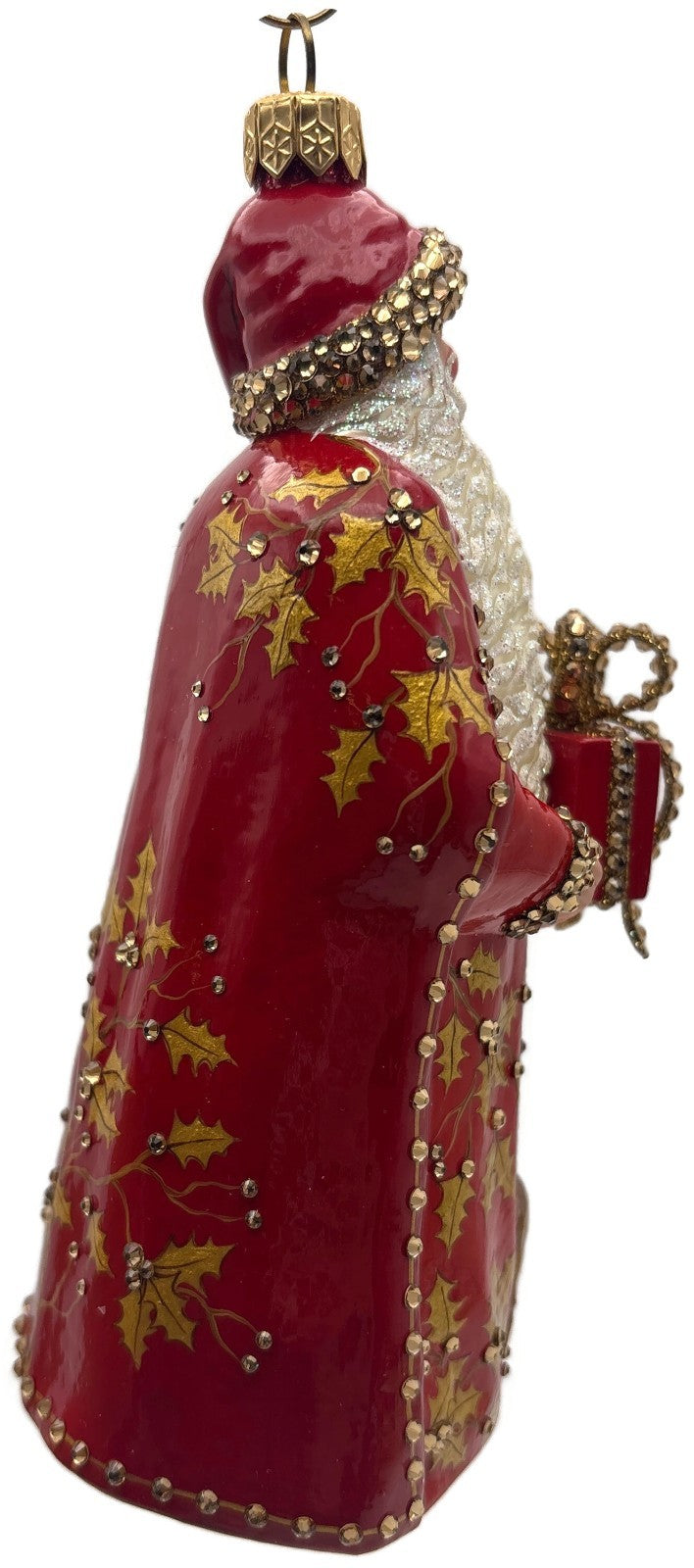 Patricia Breen 2014 Santa for Yaly Red Gold Holly Reindeer Ornament 34402