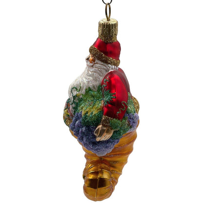 Patricia Breen Plymouth Santa Gold Fruits Fall Glass Christmas Ornament 22195