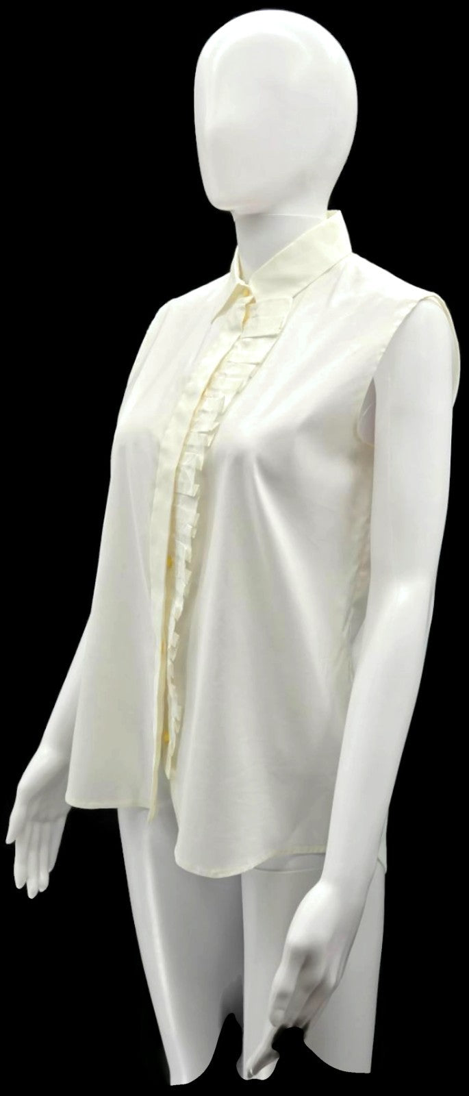 BOSS Hugo Boss Ivory Ruffle Button Front Sleeveless Blouse Women's US 6 Poland1