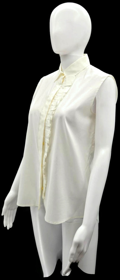 BOSS Hugo Boss Ivory Ruffle Button Front Sleeveless Blouse Women's US 6 Poland1