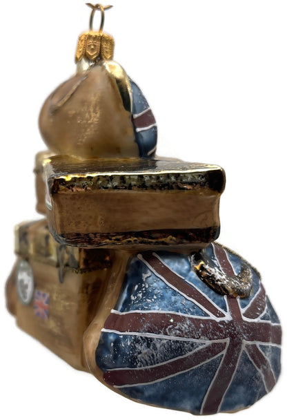 London England Roma Great Britain Stacked Luggage Glass Christmas Tree Ornament5