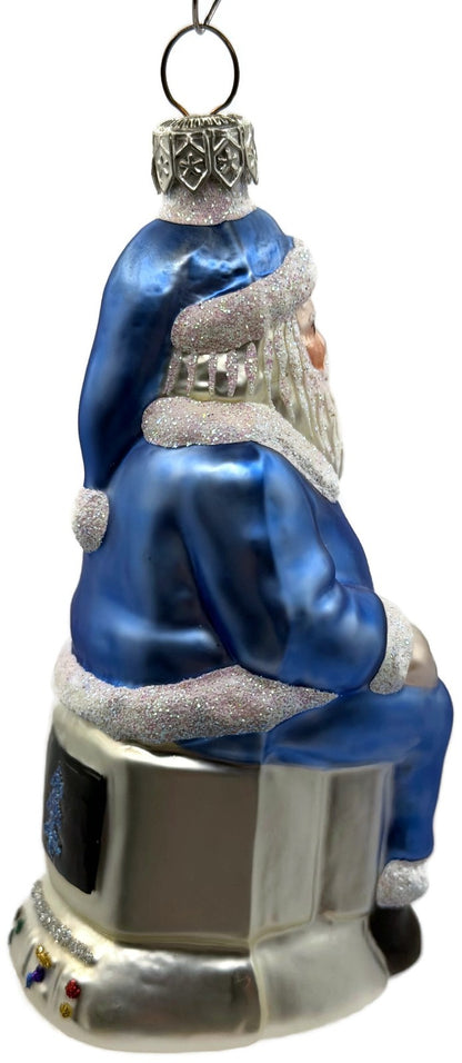Patricia Breen Cyberspace Santa Sitting On Monitor Glass Christmas Ornament 971110