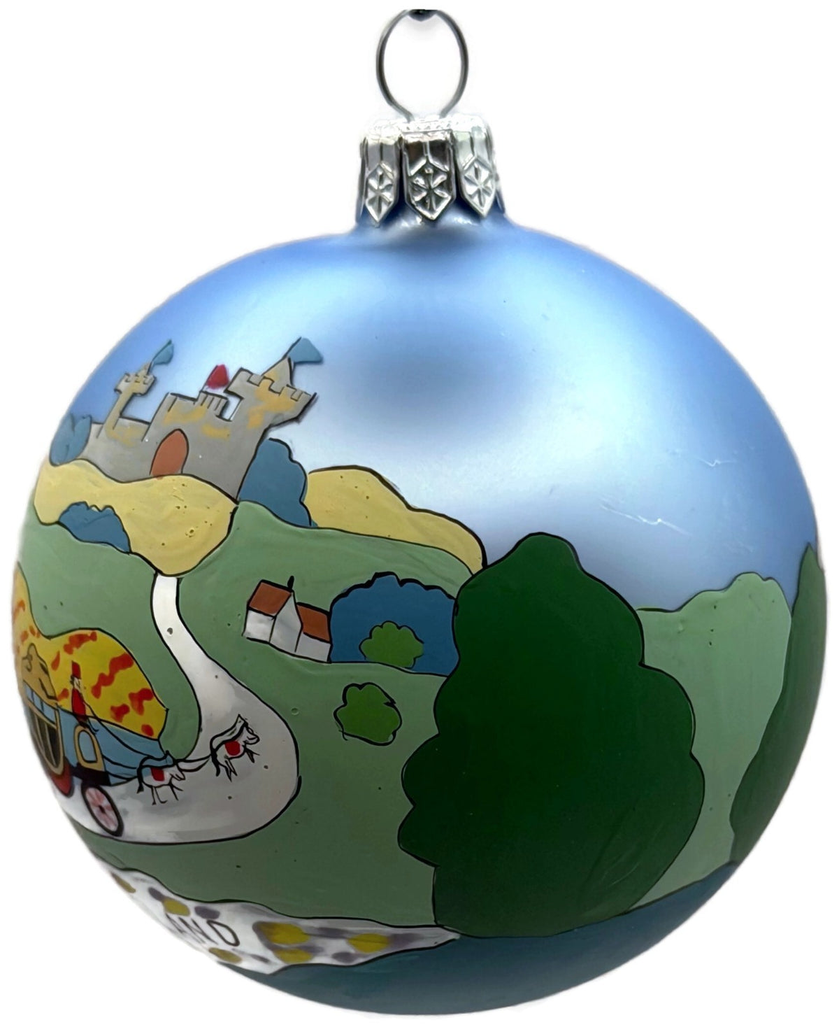 England Castle Horse Carriage Blue Hand Painted Glass Christmas Ornament13