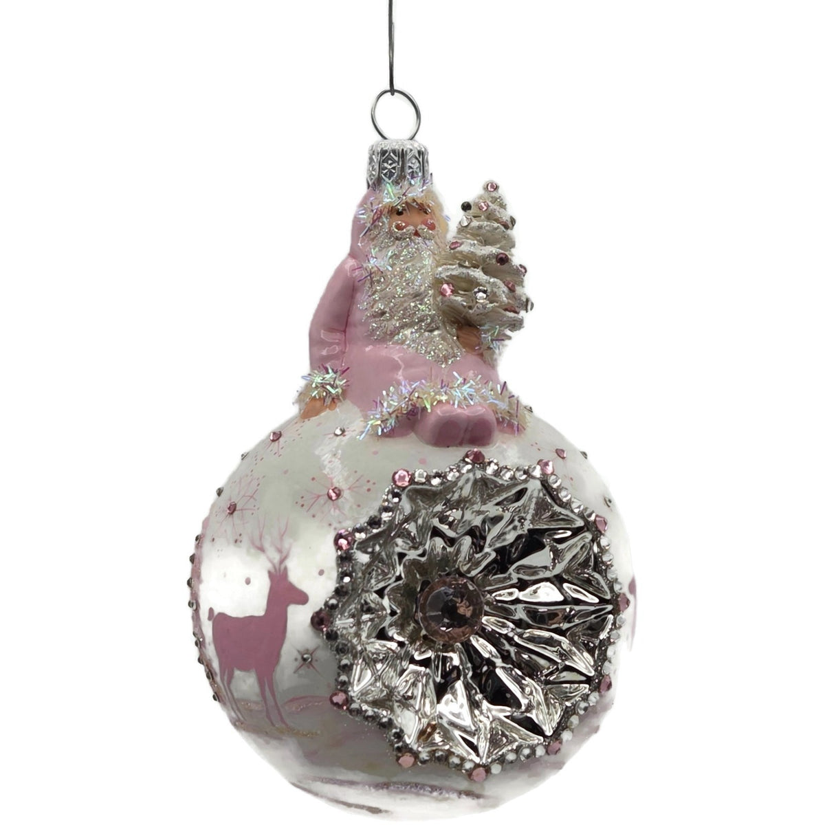 Patricia Breen Glorious Pink Reflector White Snowflakes Christmas Ornament 33337