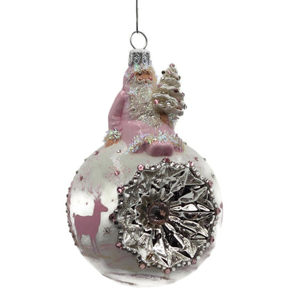 Patricia Breen Glorious Pink Reflector White Snowflakes Christmas Ornament 33337