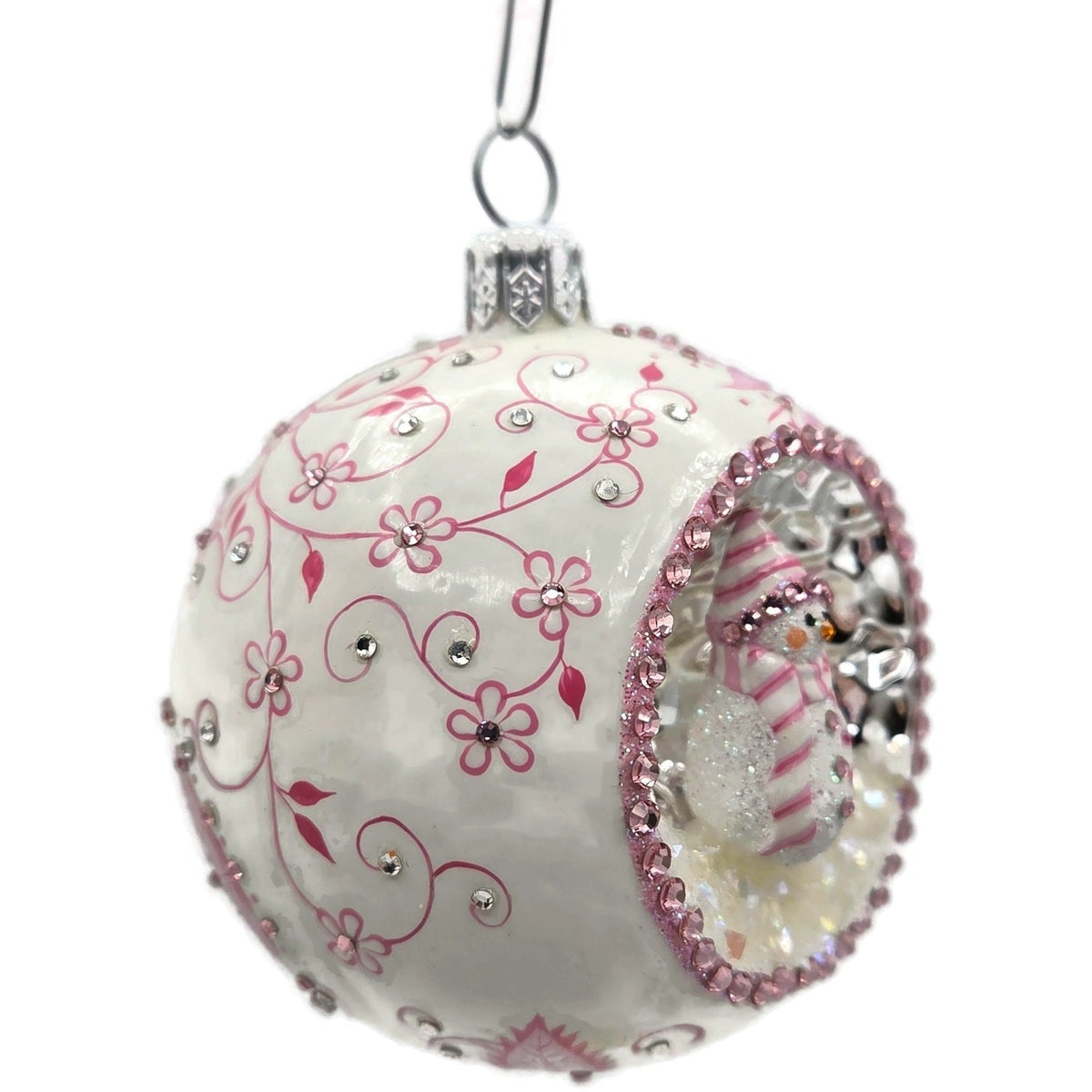 Patricia Breen Objet Du Noel Snowman Chinoiserie Pink Christmas Ornament 30558