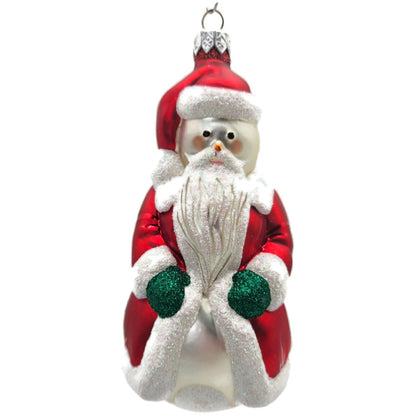 Patricia Breen Santa Snowman Red Matte Coat Green Glass Christmas Ornament 97600