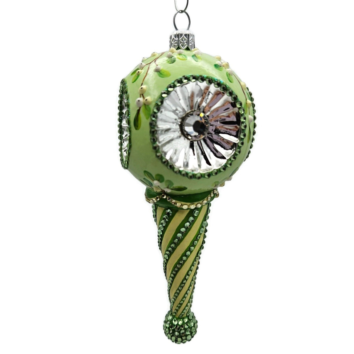 Patricia Breen Towle Reflector Mistletoe Green Striped Christmas Ornament 31354