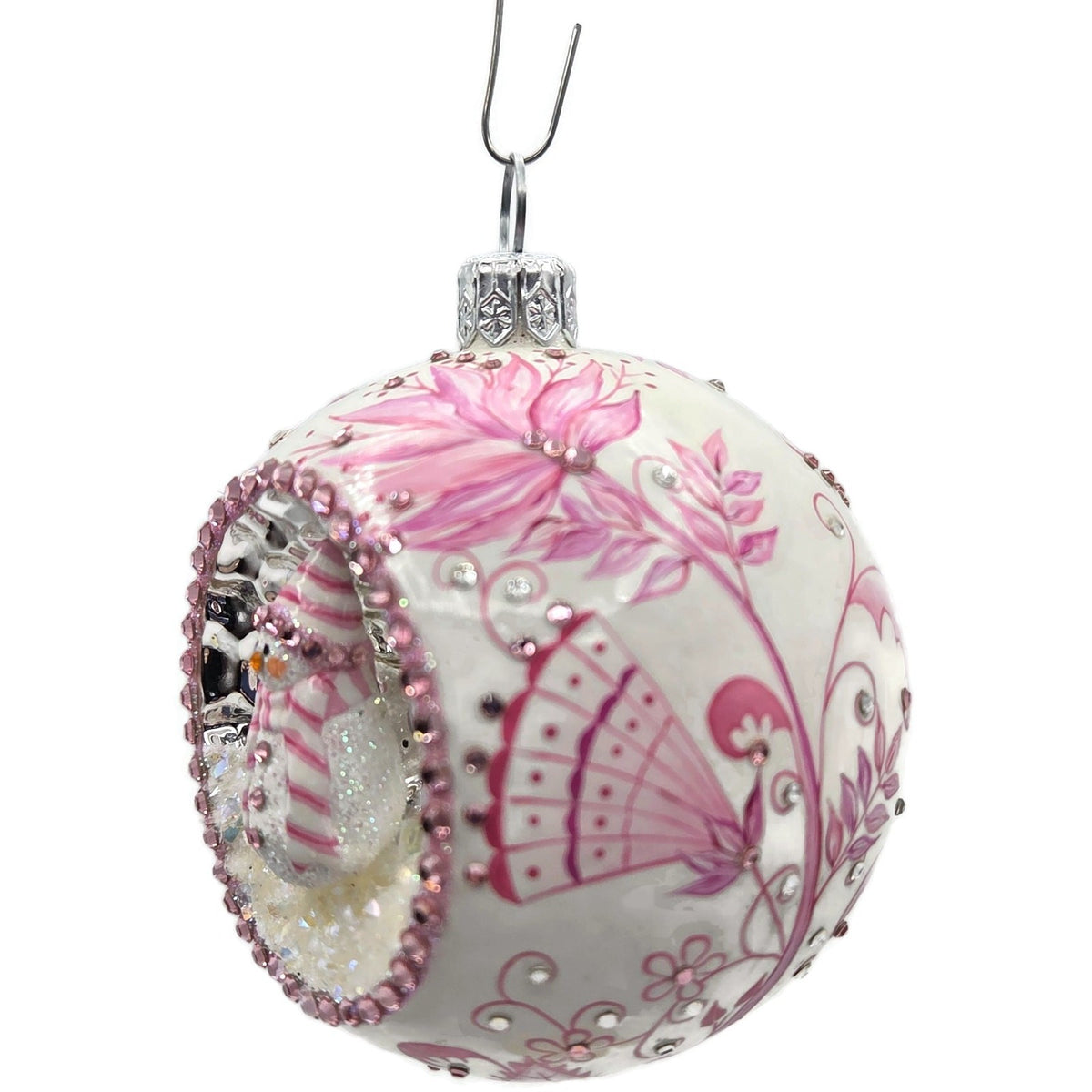 Patricia Breen Objet Du Noel Snowman Chinoiserie Pink Christmas Ornament 30556