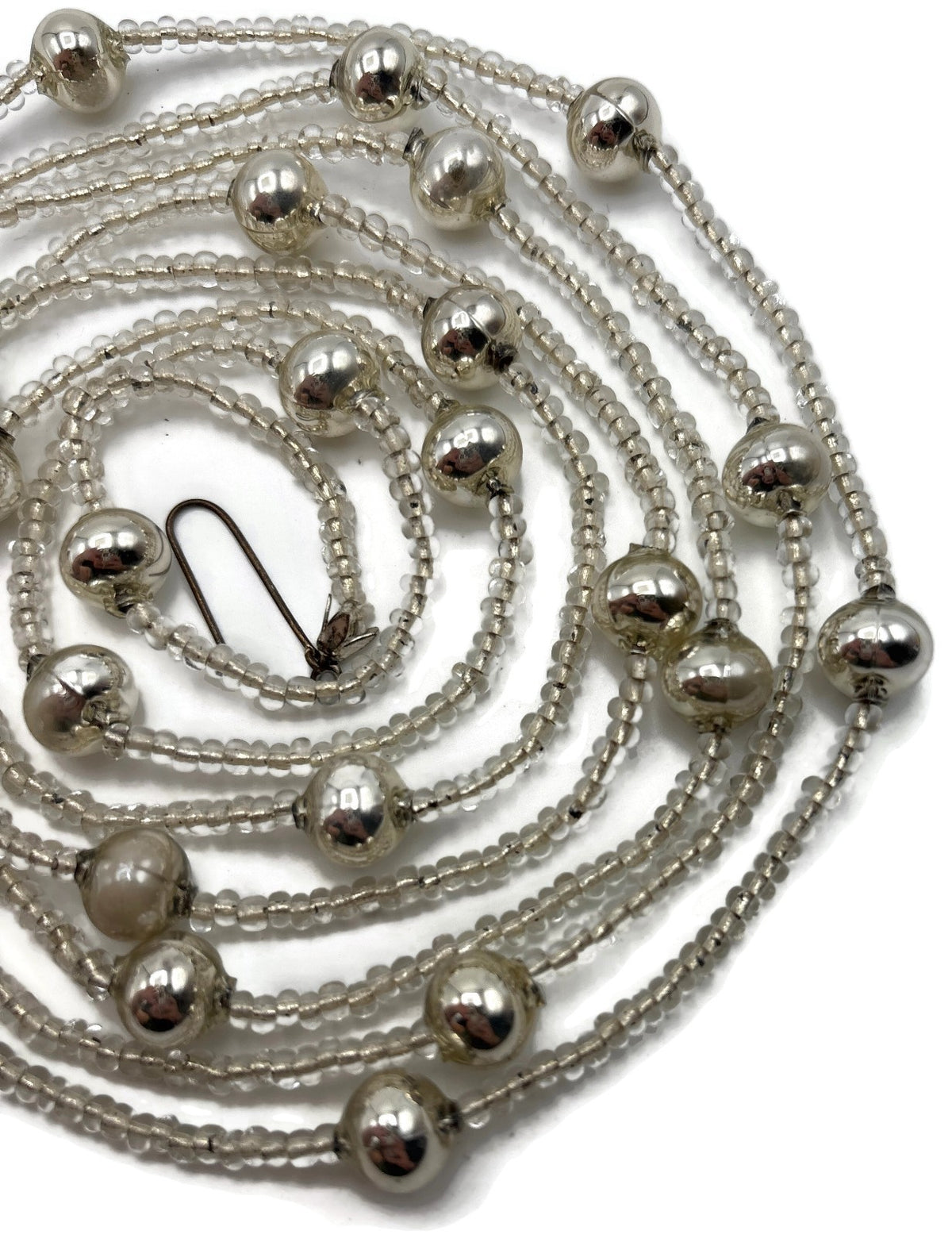 Christopher Radko Vintage Silver Mercury Glass Beaded Christmas Garland 70" Tag7