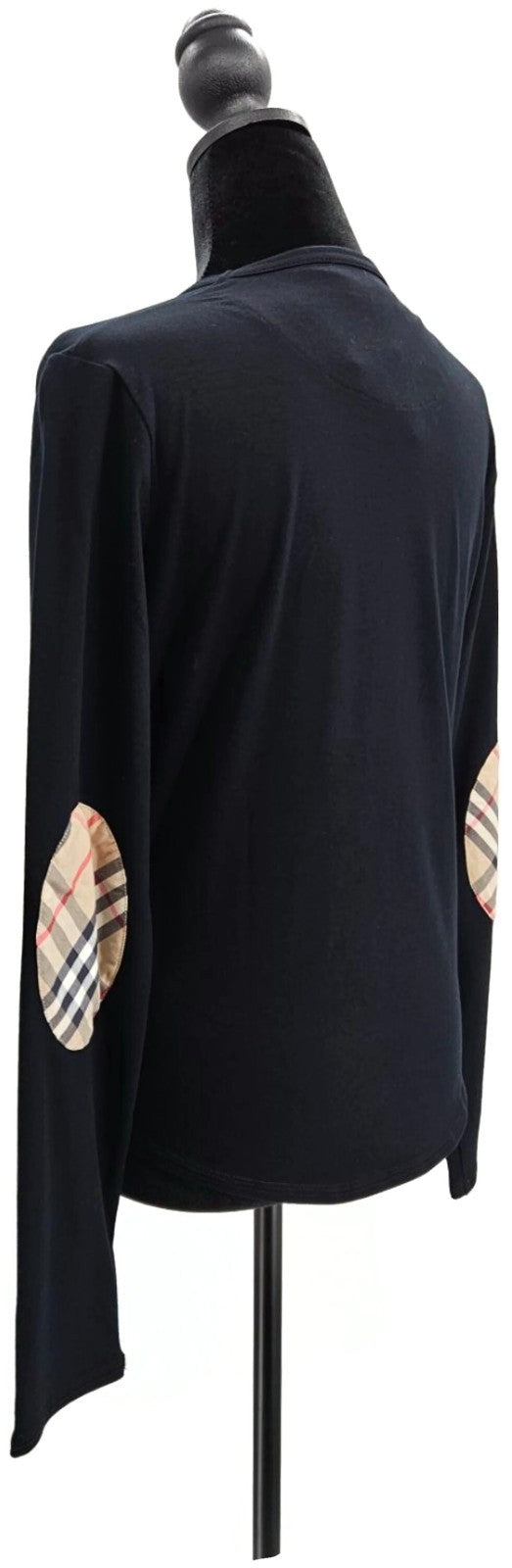 Burberry London Black Check Elbow Patch Long Sleeve Top Women's Large NWT3