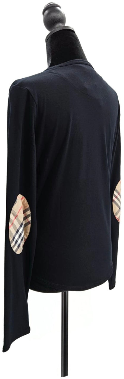Burberry London Black Check Elbow Patch Long Sleeve Top Women's Large NWT3