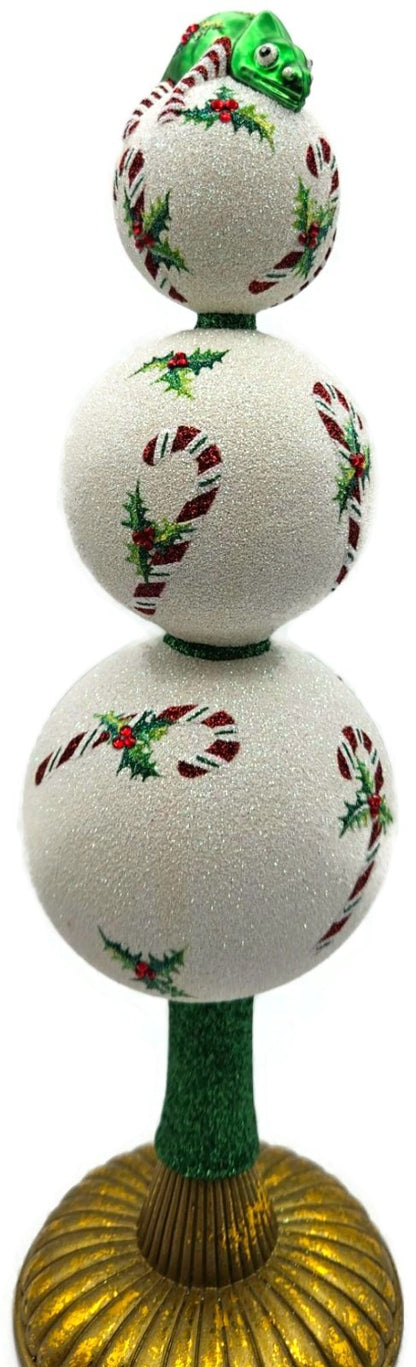 Patricia Breen Chameleon Finial Candy Canes Pearl Christmas Tree Topper 23593