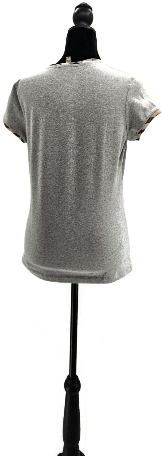 Burberry London Pale Grey Nova Check Trim Short Sleeve T Shirt Womens Medium NWT7