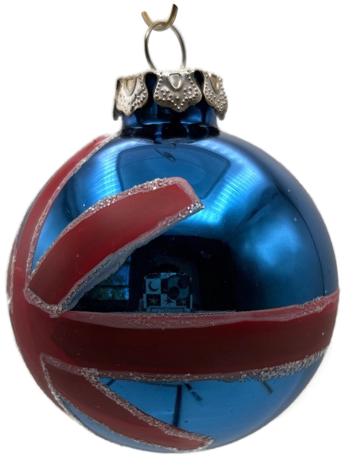 Union Jack British Flag Blue Red Glitter Glass Ball Christmas Tree Ornament UK5