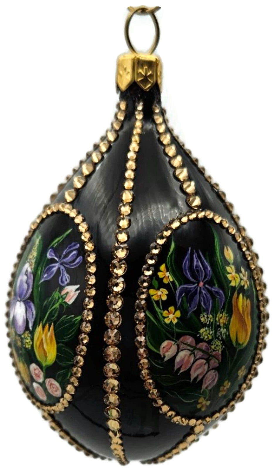 Patricia Breen Medium Egg Spring 1610 Jeweled Black Floral Easter Ornament 33146