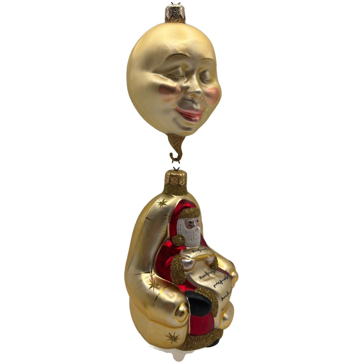 Patricia Breen Checking His List Gold Matte Moon Stars Christmas Ornament 98061