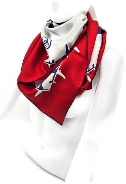 Chanel 16S Airport Airline CC Logo Silk Square Scarf Red White Lagerfeld NWT5