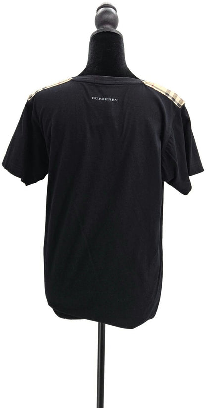Burberry London Black Check Shoulder Trim Cotton T Shirt Women's Small NWT5