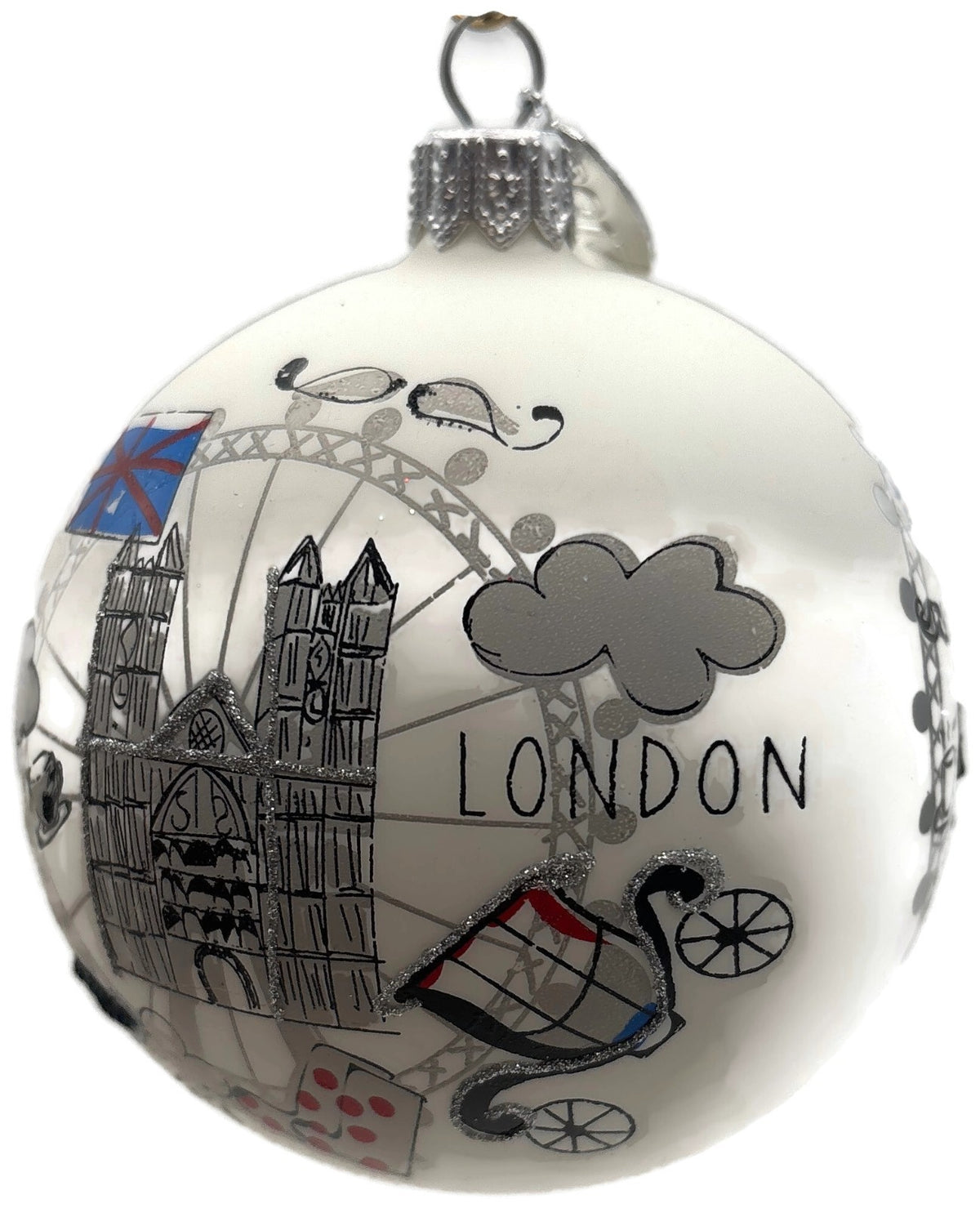 Nordstrom At Home England Big Ben London Eye Glass Ball Christmas Ornament 7
