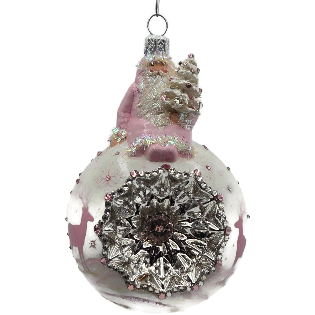 Patricia Breen Glorious Pink Reflector White Snowflakes Christmas Ornament 333310