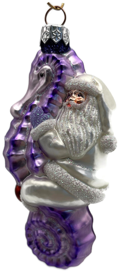 Patricia Breen Hi Ho Santa Purple Pearl Seahorse Glass Christmas Ornament 99140