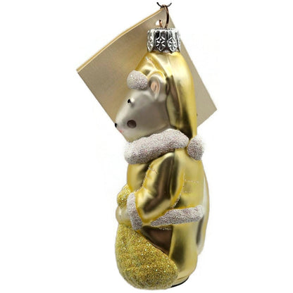 Patricia Breen Festive Mouse Yellow Hand Blown Glass Christmas Ornament 96114